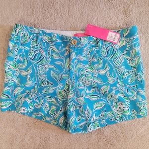 NWT Lilly Pulitzer Callahan Knit Shorts Turquoise Oasis Outta Line Blue Size 10